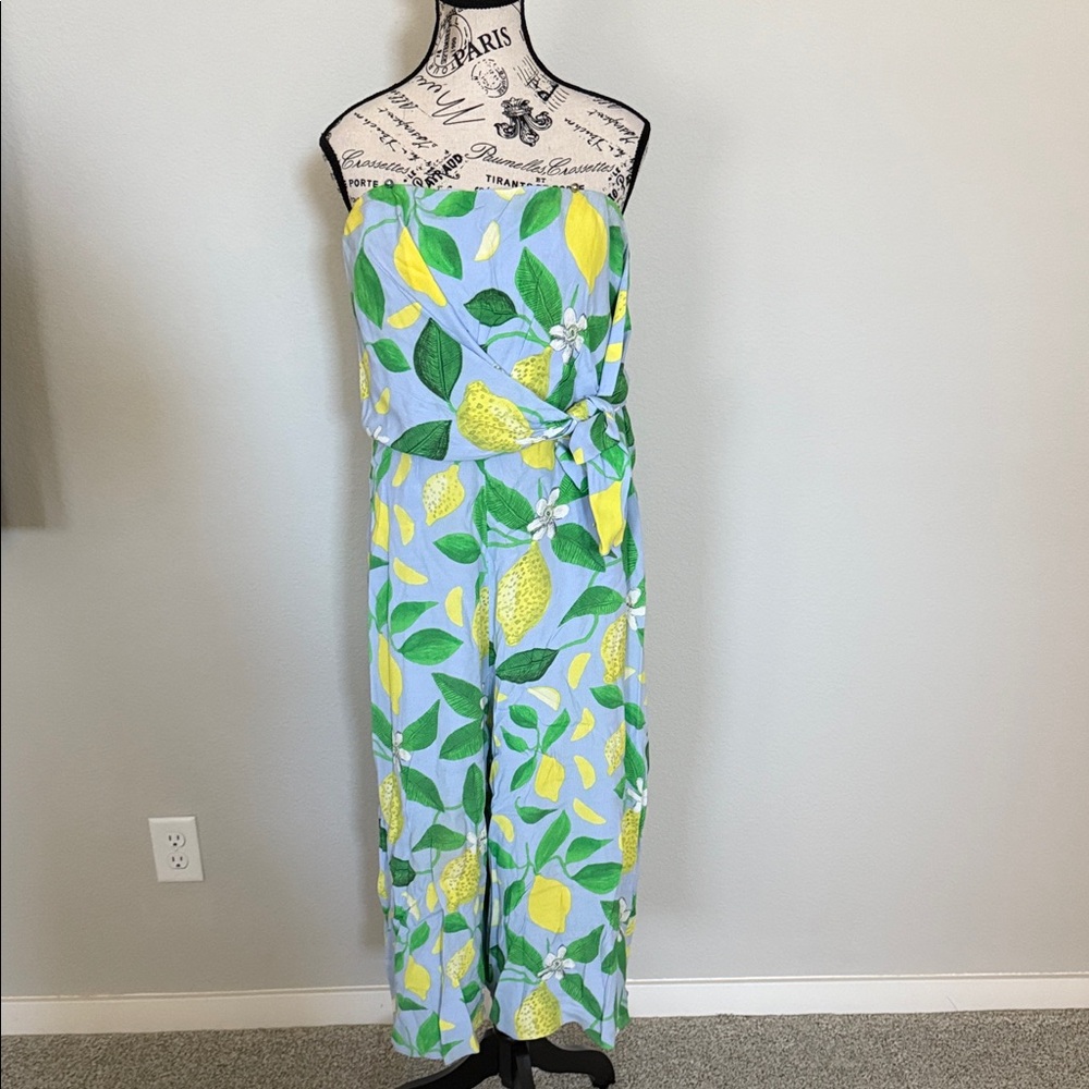 Maeve Leaf Print Jumpsuit in Green and Yellow